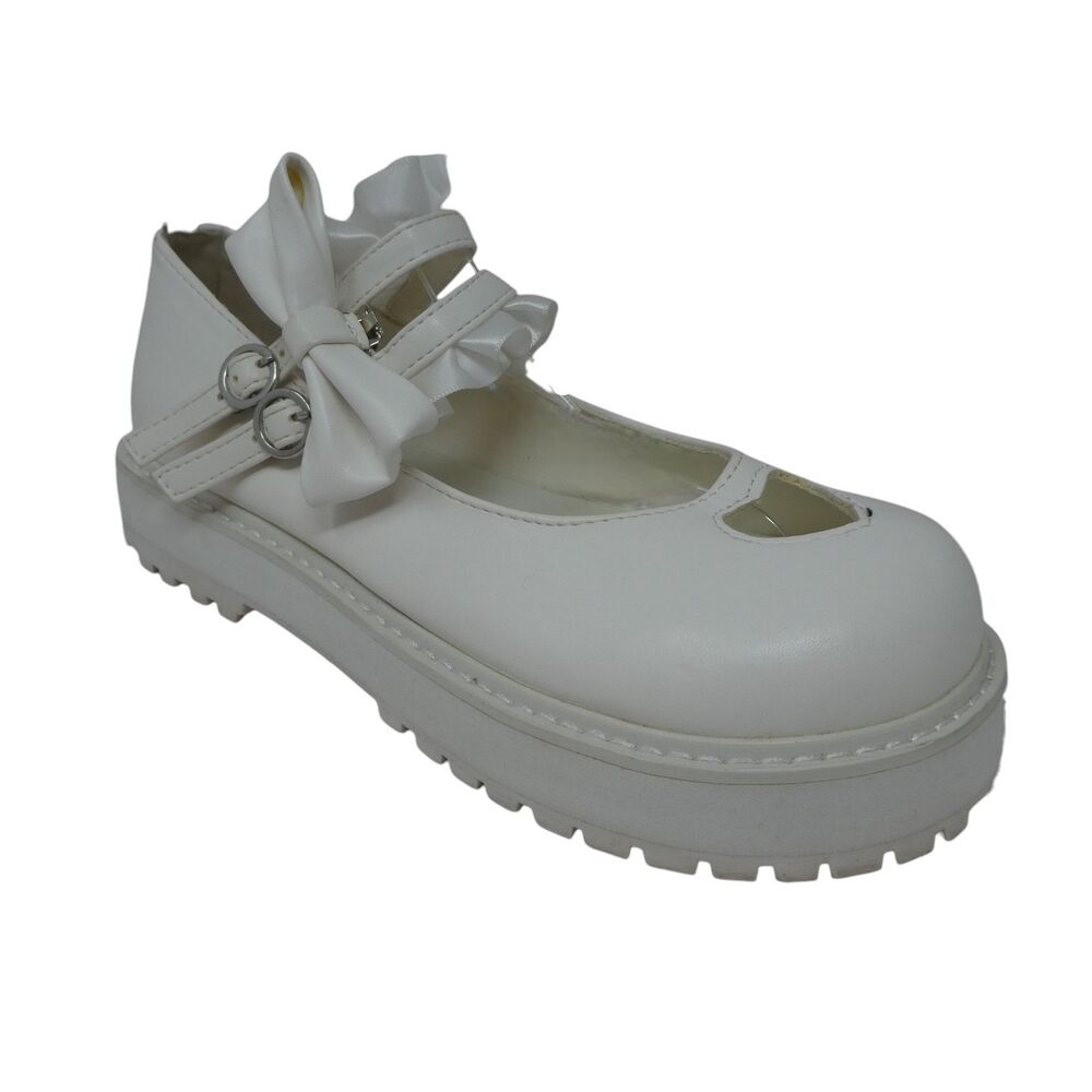 Berobello Japanese Sweet Lolita‎ White Bow Mary Jane Platform Shoes